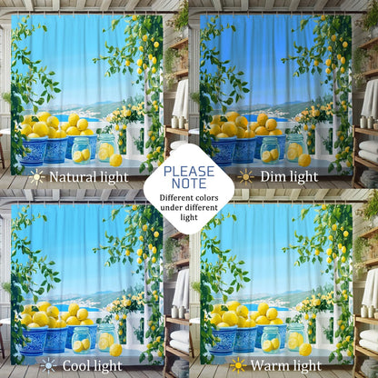 Lemon Shower Curtain, Bright Yellow Fruit Bath Curtain for Summer Decor, Tropical Modern Waterproof Fabric Shower Curtain Set with Hooks, Kitchen Bathroom Accessory 62x72 Inch