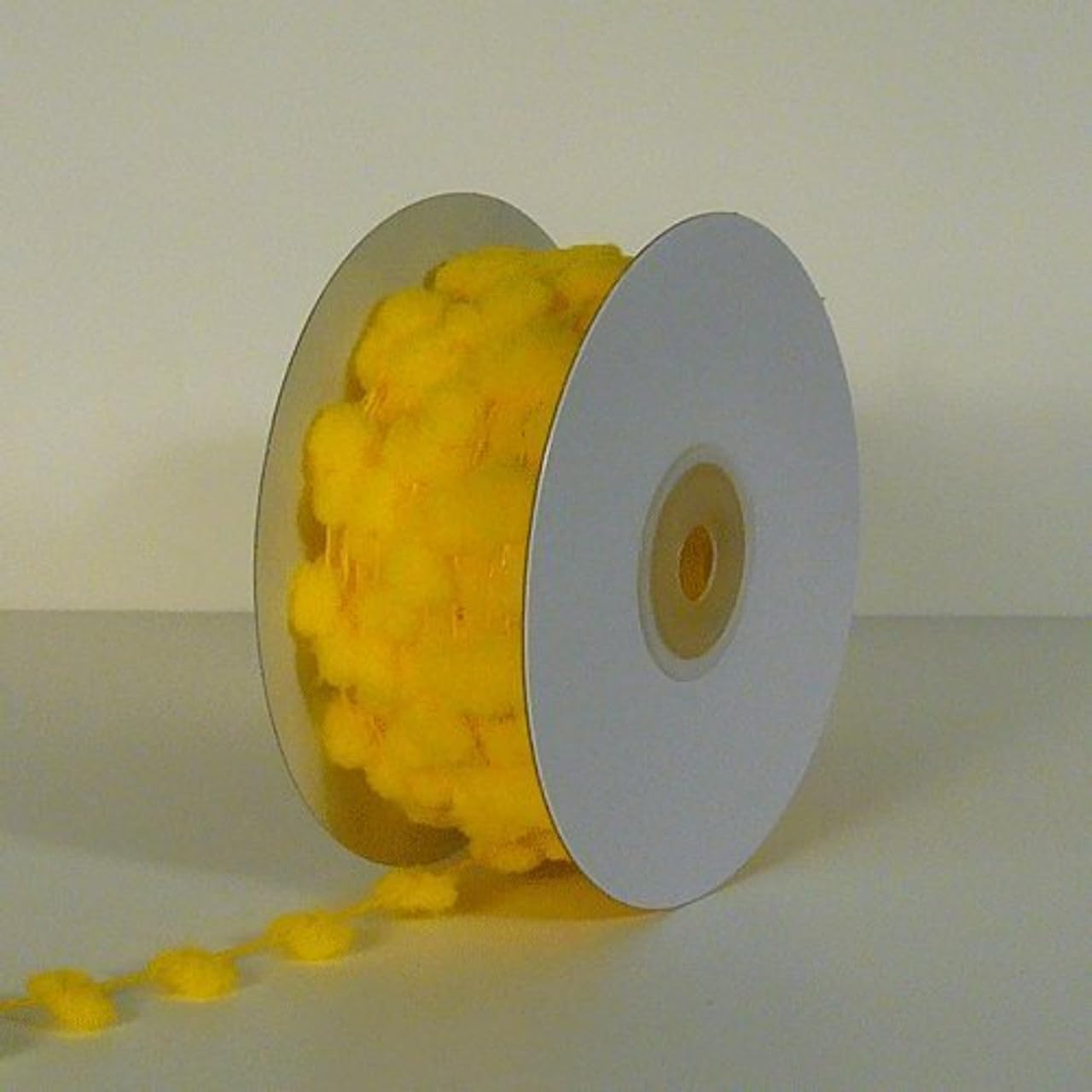 AK Trading 25 Yards Fuzzy Pom Pom Wired Trim Ribbon Lace - Yellow
