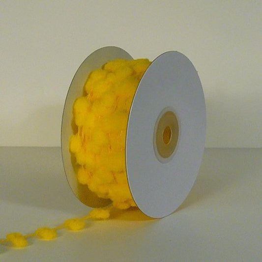 AK Trading 25 Yards Fuzzy Pom Pom Wired Trim Ribbon Lace - Yellow