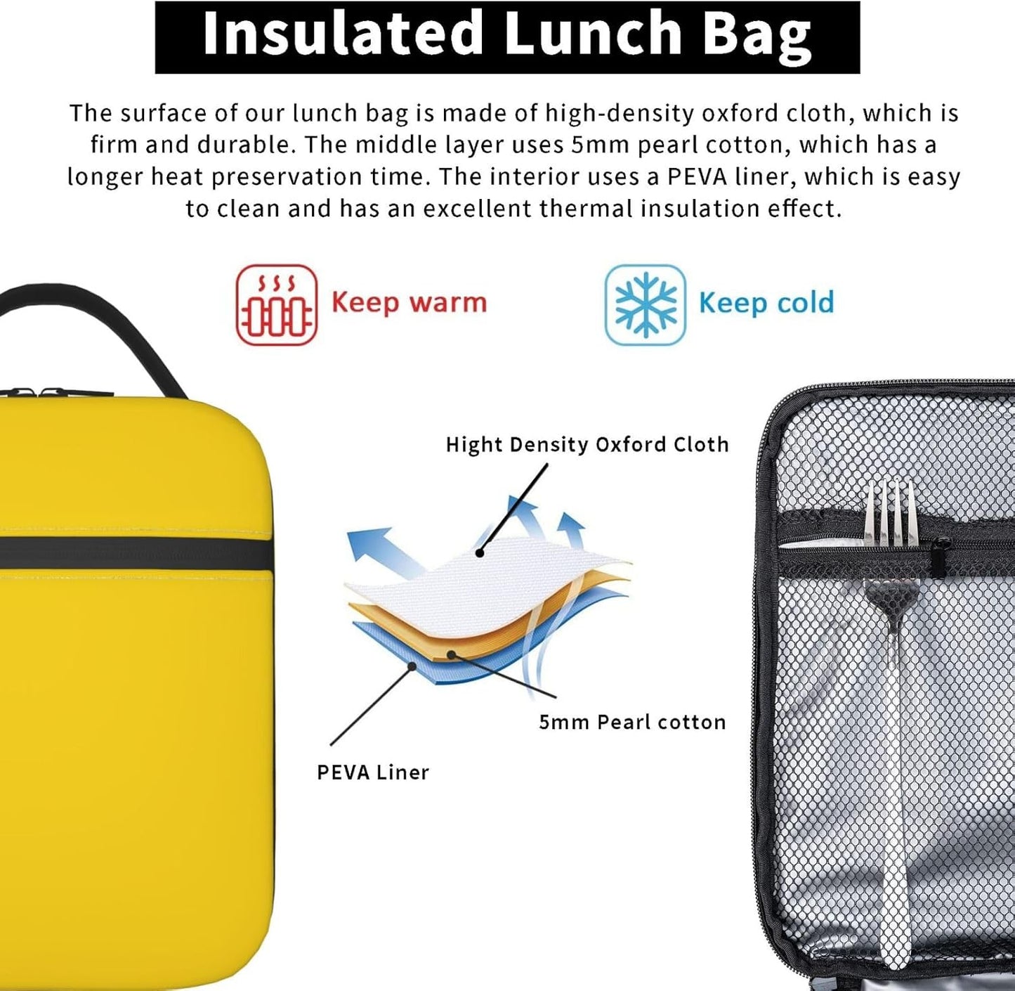 Yellow Lunch Box Insulated Lunch Bag for Women Men Reusable Leakproof Lunchbox Portable Tote Cooler Thermal for Office Work Picnic Travel