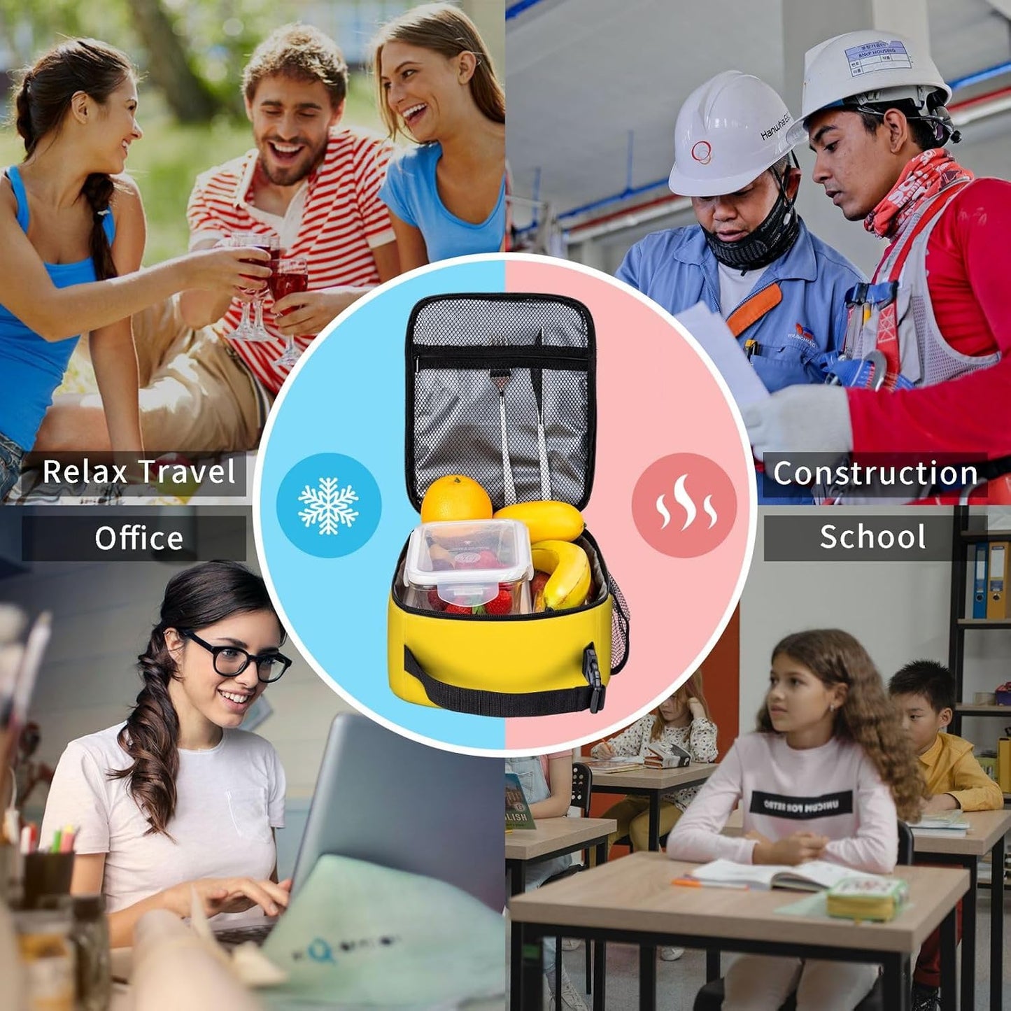 Yellow Lunch Box Insulated Lunch Bag for Women Men Reusable Leakproof Lunchbox Portable Tote Cooler Thermal for Office Work Picnic Travel
