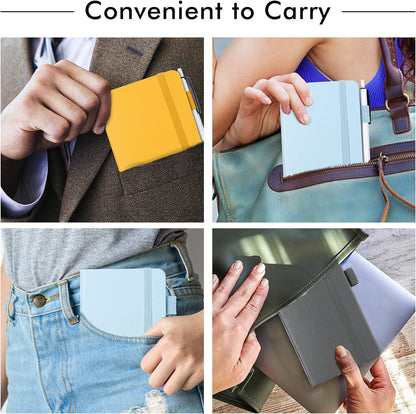 Pocket Notebook Journals, Mini Cute Small Hardcover College Ruled Notepad Office School Supplies, with 3 Black Pens, 3.5”x 5.5”, 3 Pack, A6, Solid Colors, Gray, Yellow, Light Blue