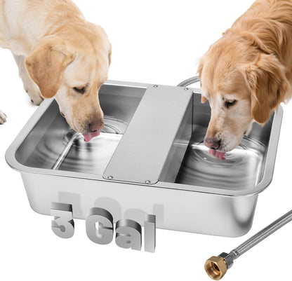 3 Gallon Dog Water Bowl Dispenser, Auto Fill Stainless Steel Bowl | Auto-Refill Float Valve, Stainless Steel Bowl, Fits 3/4 in GHT Faucet, Outdoor Use, Easy to Clean, Dogs, Cats and Chickens