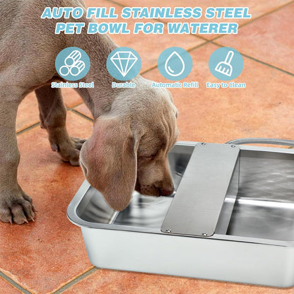 3 Gallon Dog Water Bowl Dispenser, Auto Fill Stainless Steel Bowl | Auto-Refill Float Valve, Stainless Steel Bowl, Fits 3/4 in GHT Faucet, Outdoor Use, Easy to Clean, Dogs, Cats and Chickens