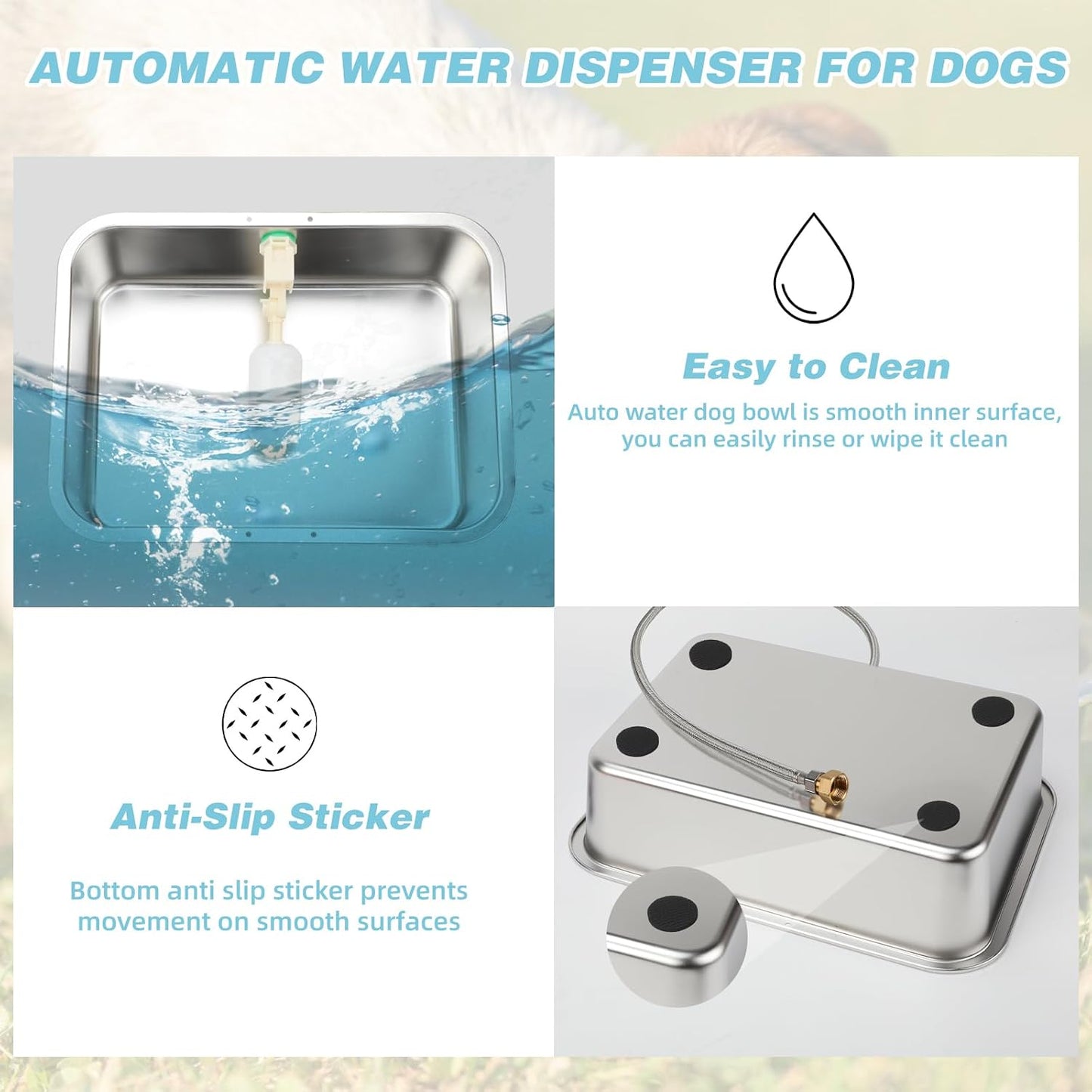 3 Gallon Dog Water Bowl Dispenser, Auto Fill Stainless Steel Bowl | Auto-Refill Float Valve, Stainless Steel Bowl, Fits 3/4 in GHT Faucet, Outdoor Use, Easy to Clean, Dogs, Cats and Chickens