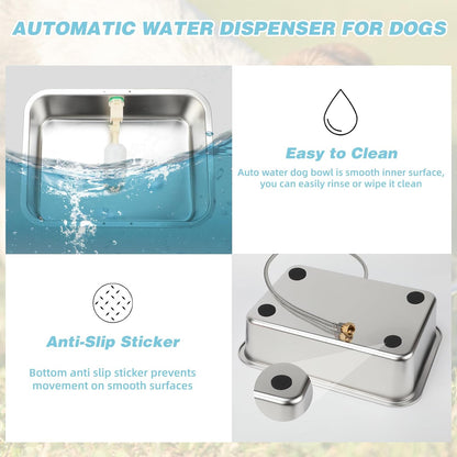 3 Gallon Dog Water Bowl Dispenser, Auto Fill Stainless Steel Bowl | Auto-Refill Float Valve, Stainless Steel Bowl, Fits 3/4 in GHT Faucet, Outdoor Use, Easy to Clean, Dogs, Cats and Chickens