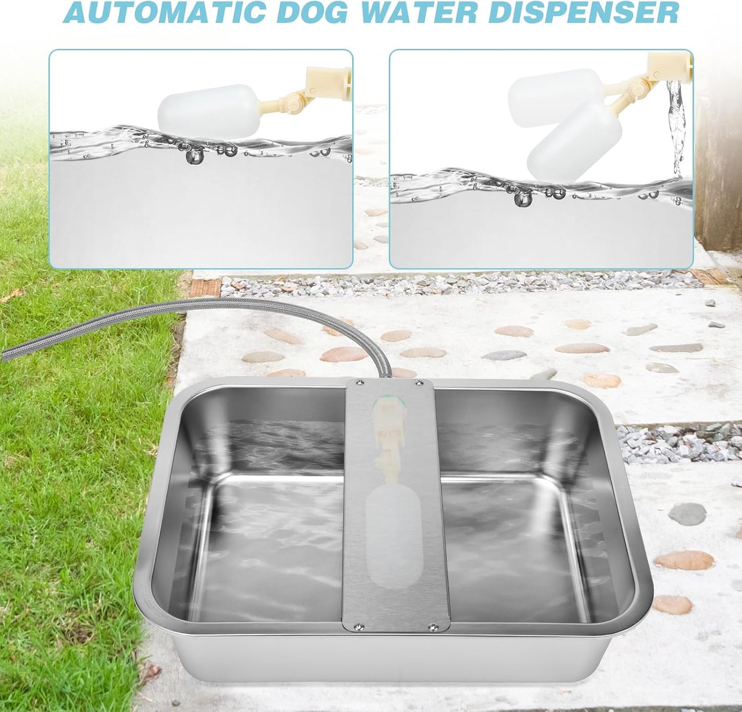 3 Gallon Dog Water Bowl Dispenser, Auto Fill Stainless Steel Bowl | Auto-Refill Float Valve, Stainless Steel Bowl, Fits 3/4 in GHT Faucet, Outdoor Use, Easy to Clean, Dogs, Cats and Chickens