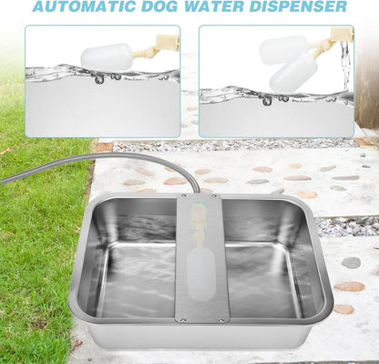 3 Gallon Dog Water Bowl Dispenser, Auto Fill Stainless Steel Bowl | Auto-Refill Float Valve, Stainless Steel Bowl, Fits 3/4 in GHT Faucet, Outdoor Use, Easy to Clean, Dogs, Cats and Chickens