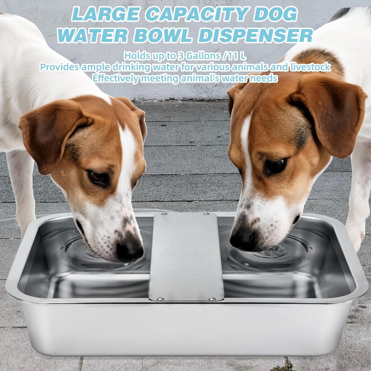 3 Gallon Dog Water Bowl Dispenser, Auto Fill Stainless Steel Bowl | Auto-Refill Float Valve, Stainless Steel Bowl, Fits 3/4 in GHT Faucet, Outdoor Use, Easy to Clean, Dogs, Cats and Chickens