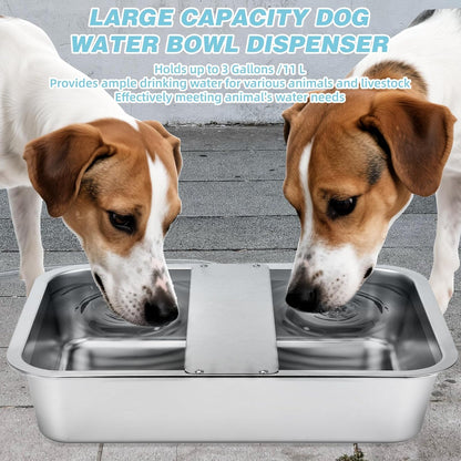 3 Gallon Dog Water Bowl Dispenser, Auto Fill Stainless Steel Bowl | Auto-Refill Float Valve, Stainless Steel Bowl, Fits 3/4 in GHT Faucet, Outdoor Use, Easy to Clean, Dogs, Cats and Chickens