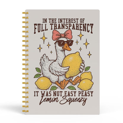 Funny Goose Lemon Notebook Journal, Coquette Bow Silly Goose Lemon Journal, It Was Not Easy Peasy Lemon Squeezy Sarcastic Spiral Notebook 5.5x8.3, Animal Lover Gifts for Women