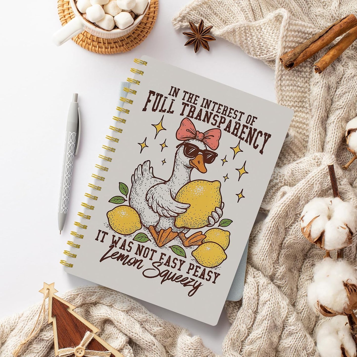 Funny Goose Lemon Notebook Journal, Coquette Bow Silly Goose Lemon Journal, It Was Not Easy Peasy Lemon Squeezy Sarcastic Spiral Notebook 5.5x8.3, Animal Lover Gifts for Women