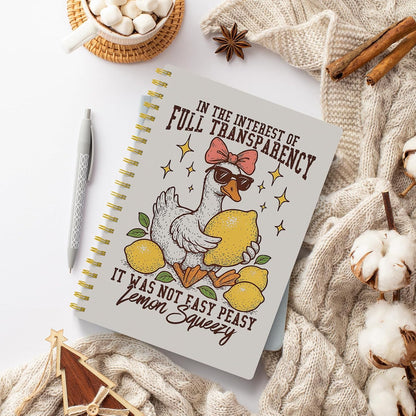 Funny Goose Lemon Notebook Journal, Coquette Bow Silly Goose Lemon Journal, It Was Not Easy Peasy Lemon Squeezy Sarcastic Spiral Notebook 5.5x8.3, Animal Lover Gifts for Women