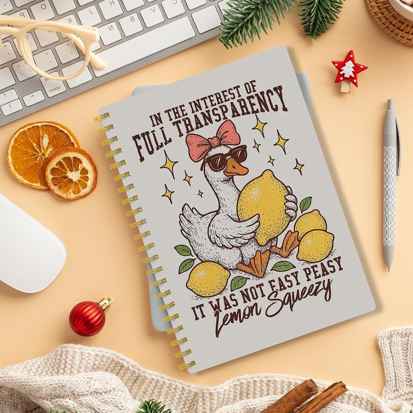 Funny Goose Lemon Notebook Journal, Coquette Bow Silly Goose Lemon Journal, It Was Not Easy Peasy Lemon Squeezy Sarcastic Spiral Notebook 5.5x8.3, Animal Lover Gifts for Women