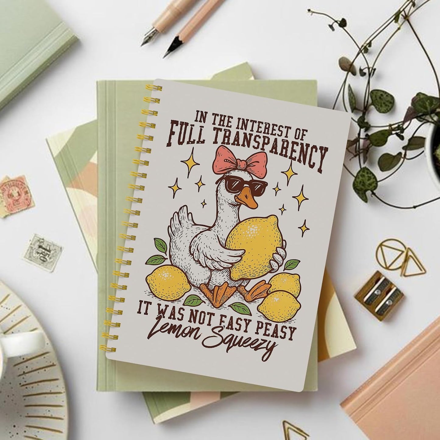 Funny Goose Lemon Notebook Journal, Coquette Bow Silly Goose Lemon Journal, It Was Not Easy Peasy Lemon Squeezy Sarcastic Spiral Notebook 5.5x8.3, Animal Lover Gifts for Women