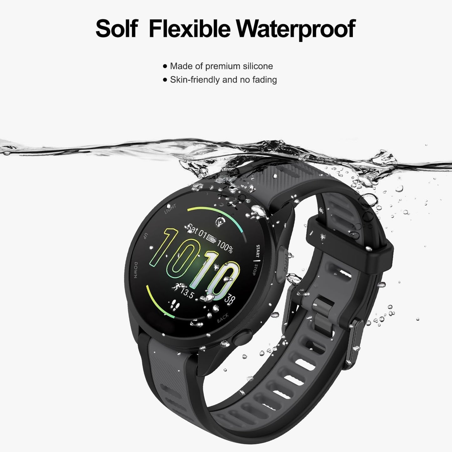 for Garmin Forerunner 165 Watch Band, Silicone Replacement Bands for Garmin Forerunner 55 165 168 245 570 645 /Vivoactive 6 5 3 Music Smartwatch