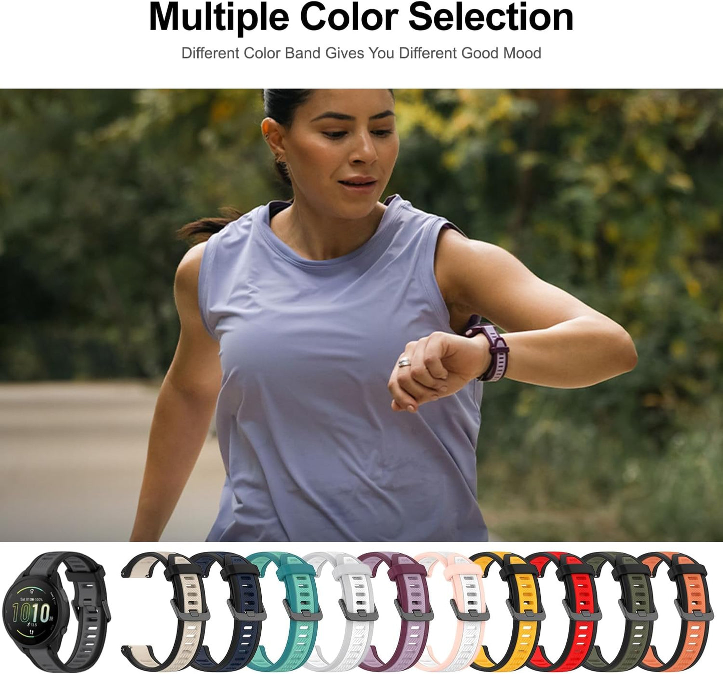 for Garmin Forerunner 165 Watch Band, Silicone Replacement Bands for Garmin Forerunner 55 165 168 245 570 645 /Vivoactive 6 5 3 Music Smartwatch