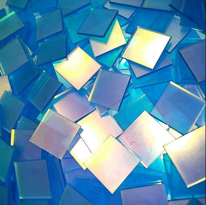 100-Pack Mini Rainbow Holographic Acrylic Squares 3/4" x 3/4" x 1/8" — Double-Sided Holo Plexiglass Tiles for DIY Crafts, Mosaic Art, Light & Shadow Projects, Resin, Jewelry (1.18x1.18in(100pcs))