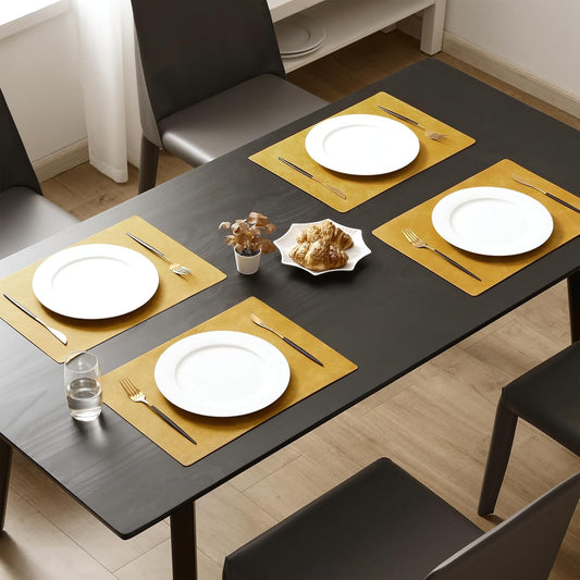 Vinyl Placemats Set of 4-12 X 17 Inch - Faux Leather 100% Waterproof Oil-Proof Wipeable PU Place Mats, Heat Resistant Reversible Table Mats for Kitchen, Dining, Outdoor, Yellow