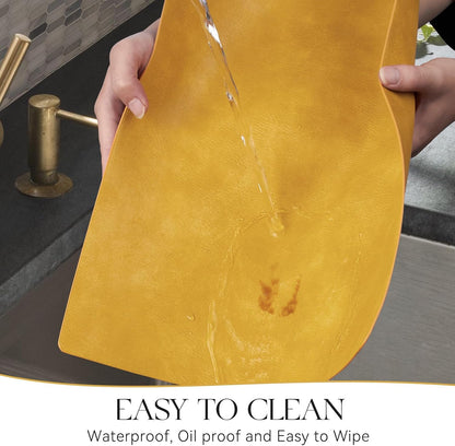 Vinyl Placemats Set of 4-12 X 17 Inch - Faux Leather 100% Waterproof Oil-Proof Wipeable PU Place Mats, Heat Resistant Reversible Table Mats for Kitchen, Dining, Outdoor, Yellow