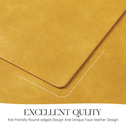 Vinyl Placemats Set of 4-12 X 17 Inch - Faux Leather 100% Waterproof Oil-Proof Wipeable PU Place Mats, Heat Resistant Reversible Table Mats for Kitchen, Dining, Outdoor, Yellow
