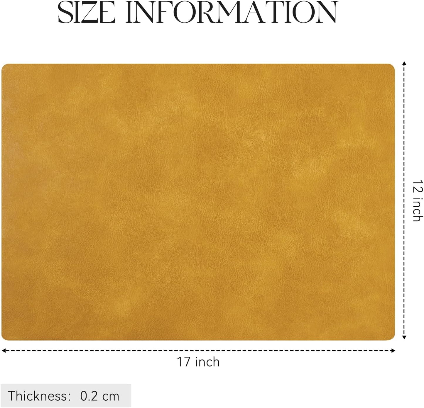 Vinyl Placemats Set of 4-12 X 17 Inch - Faux Leather 100% Waterproof Oil-Proof Wipeable PU Place Mats, Heat Resistant Reversible Table Mats for Kitchen, Dining, Outdoor, Yellow