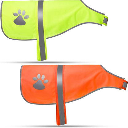 2 Pieces Dog Reflective Vest Adjustable Dog Safety Service Vest Pet High Visibility Apparel Pet Jacket Clothes Safeguard for Hunting Outdoor Walking Night(S,Blaze Orange, Fluorescent Yellow)