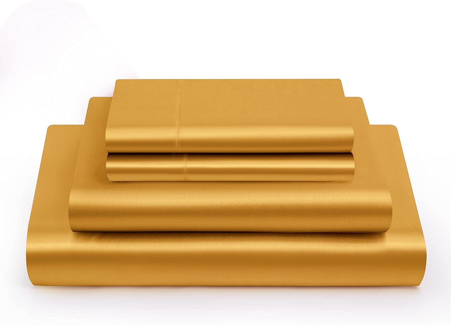 Vonty Satin Sheets Queen Silky Soft Satin Bed Sheets Yellow Gold Sheet Set, 1 Deep Pocket Fitted Sheet + 1 Flat Sheet + 2 Pillowcases