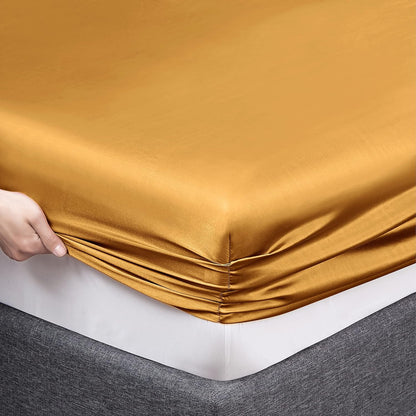 Vonty Satin Sheets Queen Silky Soft Satin Bed Sheets Yellow Gold Sheet Set, 1 Deep Pocket Fitted Sheet + 1 Flat Sheet + 2 Pillowcases