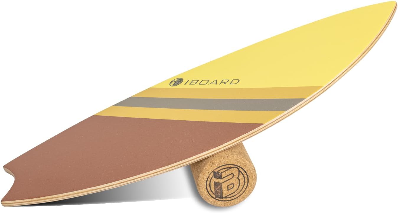 Premium Balance Board Trainer With Rollers - 10 Layer Wooden Exercise Non-slip Surface Fish Tail for Surfing, Paddle, Yoga, Training