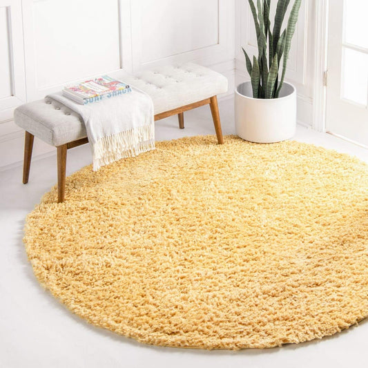 Davos Shag Collection Area Rug - Solid (5' 3" Round, Sun Yellow)