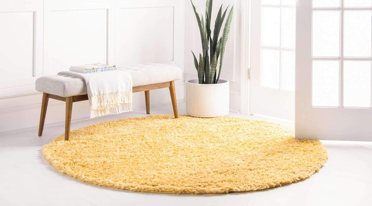 Davos Shag Collection Area Rug - Solid (5' 3" Round, Sun Yellow)