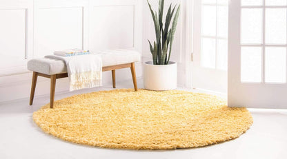 Davos Shag Collection Area Rug - Solid (5' 3" Round, Sun Yellow)