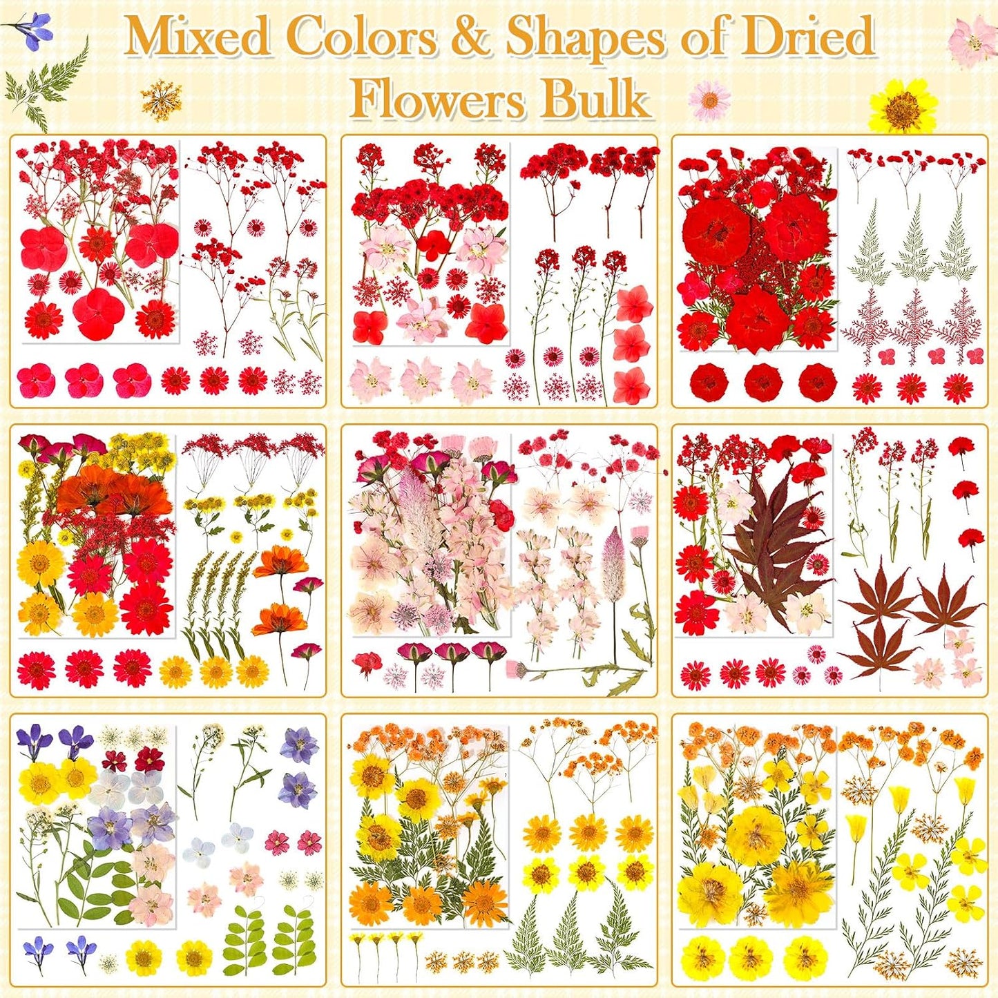 470 PCS Pressed Flowers for Crafts, Real Natural Dry Flowers with Tweezers Dried Pressed Flowers Dry Leaves Bulk for Resin, Scrapbook, Jewelry, Card, Candle & Soap Making