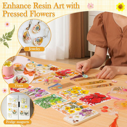 470 PCS Pressed Flowers for Crafts, Real Natural Dry Flowers with Tweezers Dried Pressed Flowers Dry Leaves Bulk for Resin, Scrapbook, Jewelry, Card, Candle & Soap Making