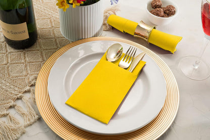 50-Pack Disposable Linen-Feel Dinner Napkins with Built-in Flatware Pocket, YELLOW Prefolded Cloth Like Paper Napkins For Dinner, Wedding Or Party [Silverware NOT Included]