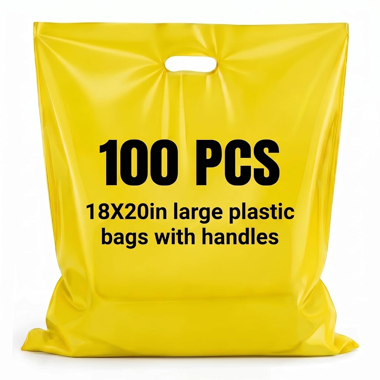 100 Pcs 18"x20" Yellow Plastic Bags with Handles Large Merchandise Shopping Bags for Small Business, Retail, Boutique Stores, Gifts