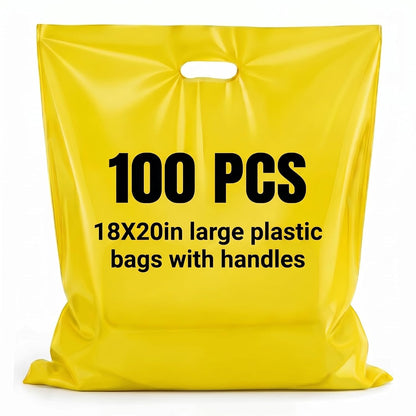 100 Pcs 18"x20" Yellow Plastic Bags with Handles Large Merchandise Shopping Bags for Small Business, Retail, Boutique Stores, Gifts