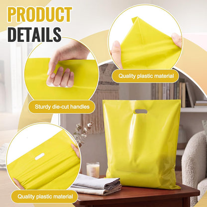 100 Pcs 18"x20" Yellow Plastic Bags with Handles Large Merchandise Shopping Bags for Small Business, Retail, Boutique Stores, Gifts