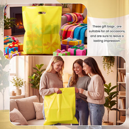 100 Pcs 18"x20" Yellow Plastic Bags with Handles Large Merchandise Shopping Bags for Small Business, Retail, Boutique Stores, Gifts