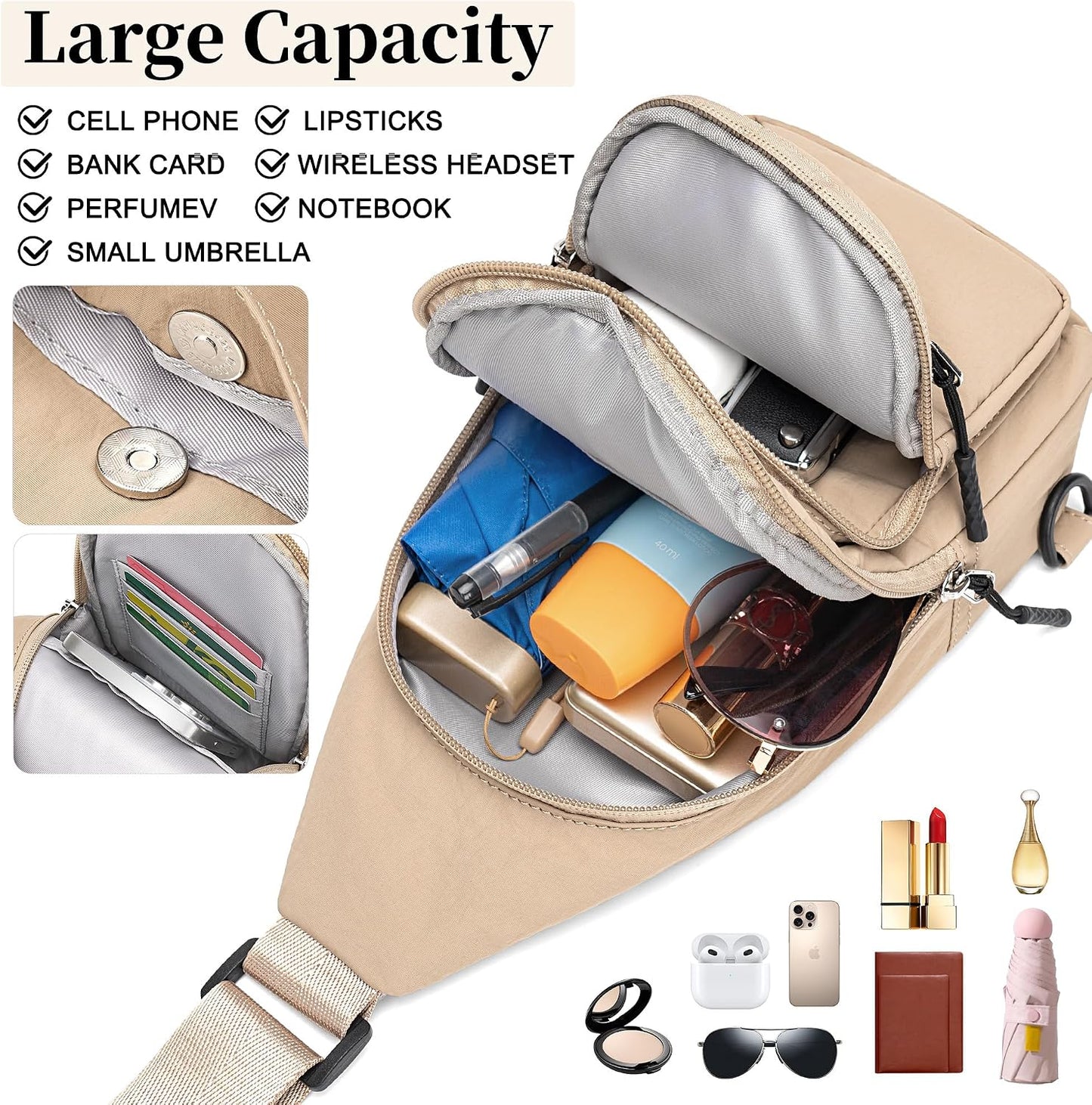 Small Sling Bag for Women Man Crossbody Chest Bag Lightweight Purse for Travel, Daily Use, and Outdoors