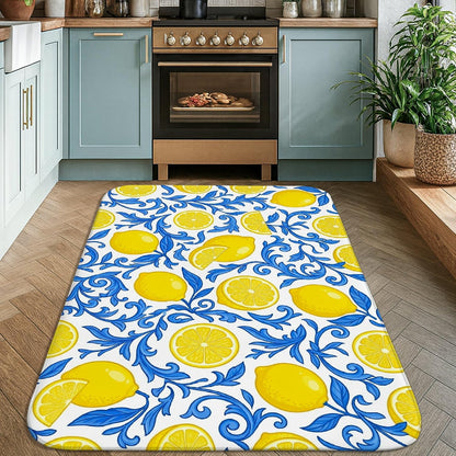 Lemon Area Rug, Summer Bright Lemon Floral Summer Yellow Non-Slip Soft Rectangle Carpet Stain Resistant Rugs for Living Room Bedroom Kitchen Hallway Decor 4' X 6'