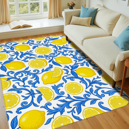 Lemon Area Rug, Summer Bright Lemon Floral Summer Yellow Non-Slip Soft Rectangle Carpet Stain Resistant Rugs for Living Room Bedroom Kitchen Hallway Decor 4' X 6'