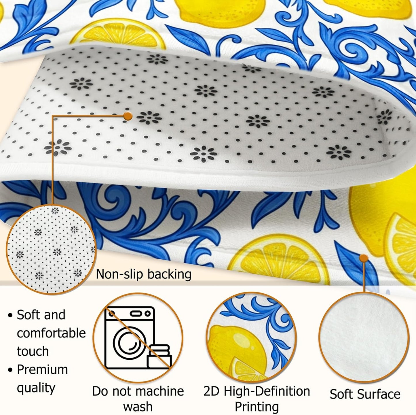 Lemon Area Rug, Summer Bright Lemon Floral Summer Yellow Non-Slip Soft Rectangle Carpet Stain Resistant Rugs for Living Room Bedroom Kitchen Hallway Decor 4' X 6'