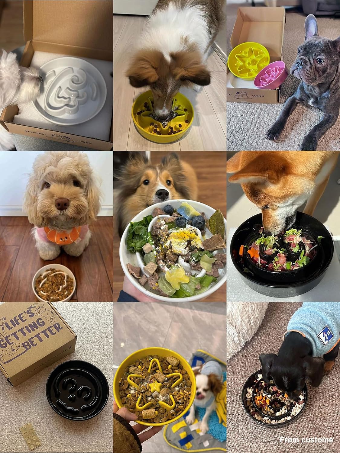 Ceramic Slow Feeder Dog Bowls Small Breed, 0.6 Cups Dog Food Dish for Fast Eaters, Puzzle Bowl for Small Dogs and Cats, Star Yellow