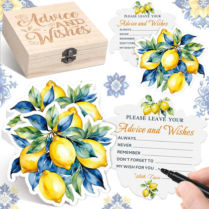 50 Pcs Lemon Advice & Wishes Cards for the Mr & Mrs Amalfi Coast Decor She Found Her Main Squeeze Bridal Shower Decorations Lemon Bridal Shower Favors with Wooden Keepsake Box for Wedding