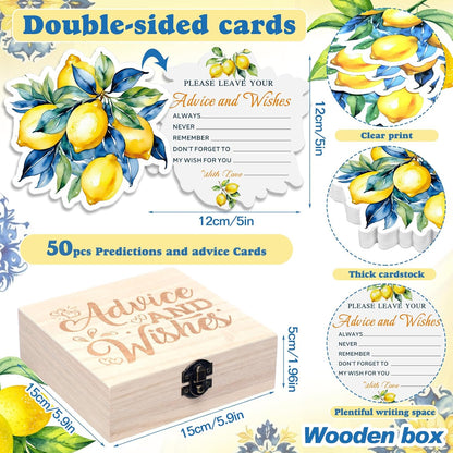 50 Pcs Lemon Advice & Wishes Cards for the Mr & Mrs Amalfi Coast Decor She Found Her Main Squeeze Bridal Shower Decorations Lemon Bridal Shower Favors with Wooden Keepsake Box for Wedding