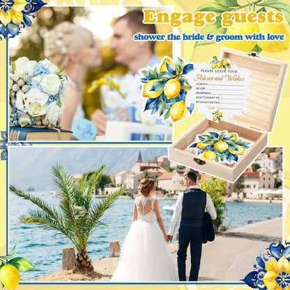 50 Pcs Lemon Advice & Wishes Cards for the Mr & Mrs Amalfi Coast Decor She Found Her Main Squeeze Bridal Shower Decorations Lemon Bridal Shower Favors with Wooden Keepsake Box for Wedding