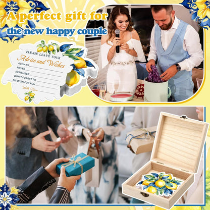 50 Pcs Lemon Advice & Wishes Cards for the Mr & Mrs Amalfi Coast Decor She Found Her Main Squeeze Bridal Shower Decorations Lemon Bridal Shower Favors with Wooden Keepsake Box for Wedding