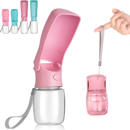 Portable Dog Water Bottle, Foldable Dog Water Bottle Leak Proof Dispenser for Puppy Small Medium Large Dogs, Pet Drink Cup for Walking Hiking Traveling(Pink,12oz)